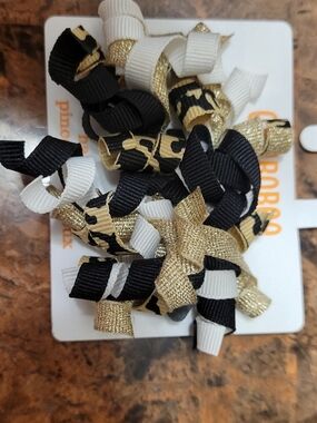 Gymboree Black White Gold Cheetah Print Curly Ribbon Hair Clips Nwt